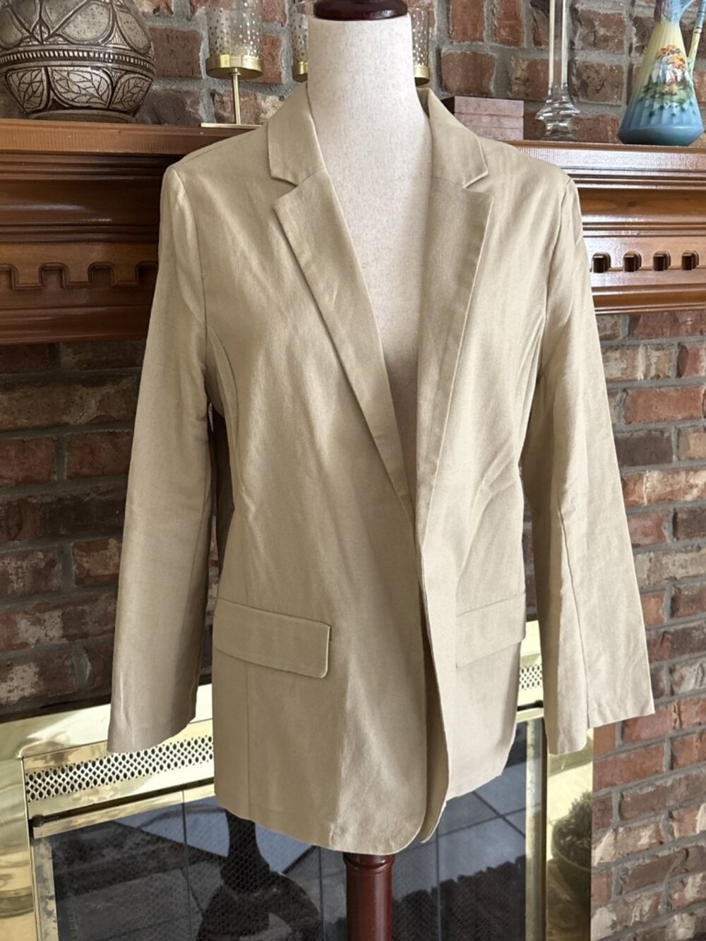 89th and madison Tan Linen Blend Blazer Size Medium